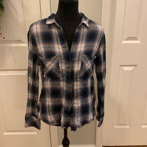 Cloth & Stone Cotton Plaid Frayed Hem Button Down- Size L